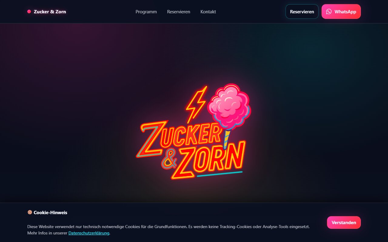 Screenshot der Website zucker-zorn.de – Bar und Club